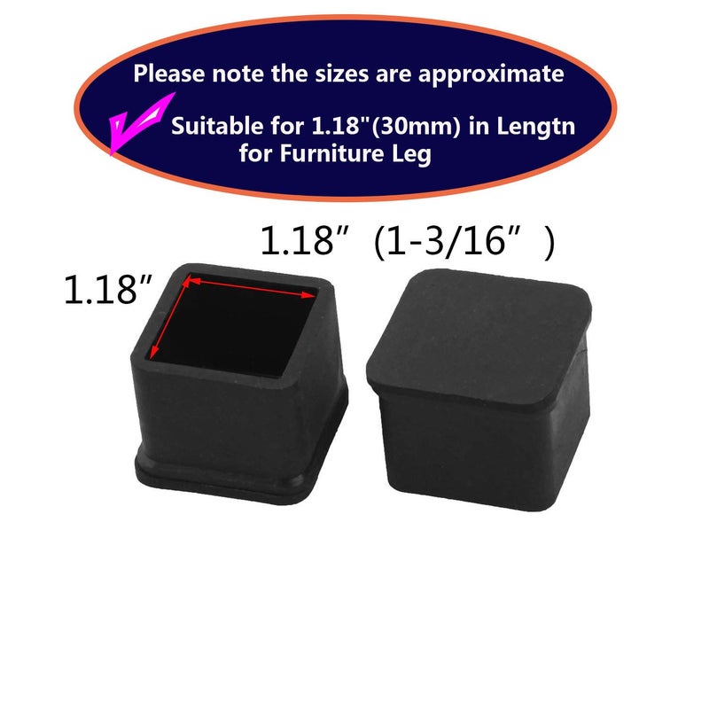 SpzcdZa 8pcs 1-3/16 Inch x 1-3/16 Inch (30 x 30mm)Black Rubber Square Feet Furniture Table Chair Leg Foot Cover Caps Chair Leg Floor Protectors, Prevent Scratches, Wood Floor Protector - Image 2